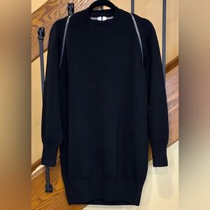 Alexander Wang 100% Merino Wool Zip Shoulder Sweater Long Length Black SZ. XS